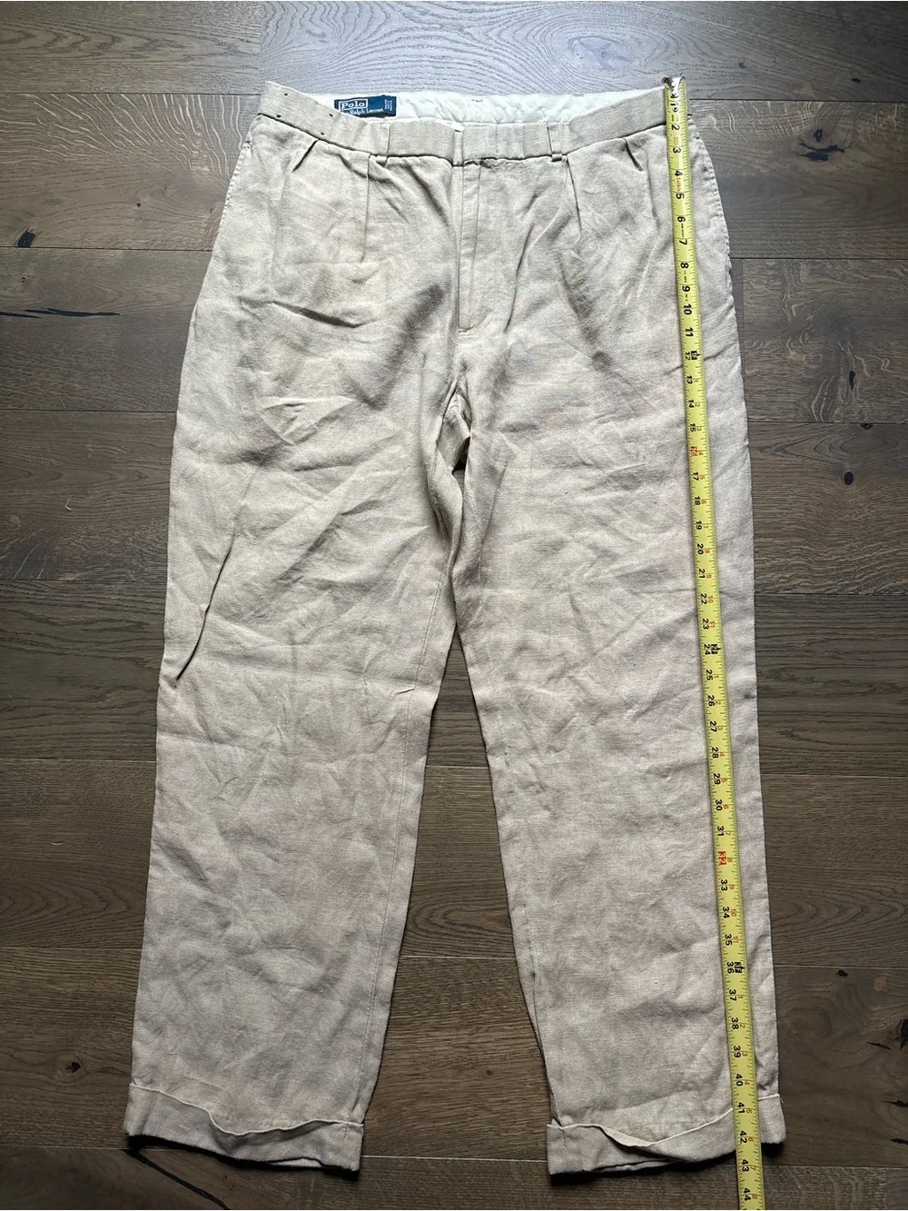 Polo By Ralph Lauren 100% Linen Pants Cuffed Pockets Old Money Tan Size 38x32